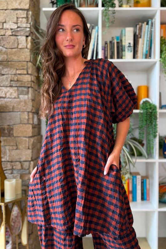 Bibi Gingham Pocket Tunic Rust
